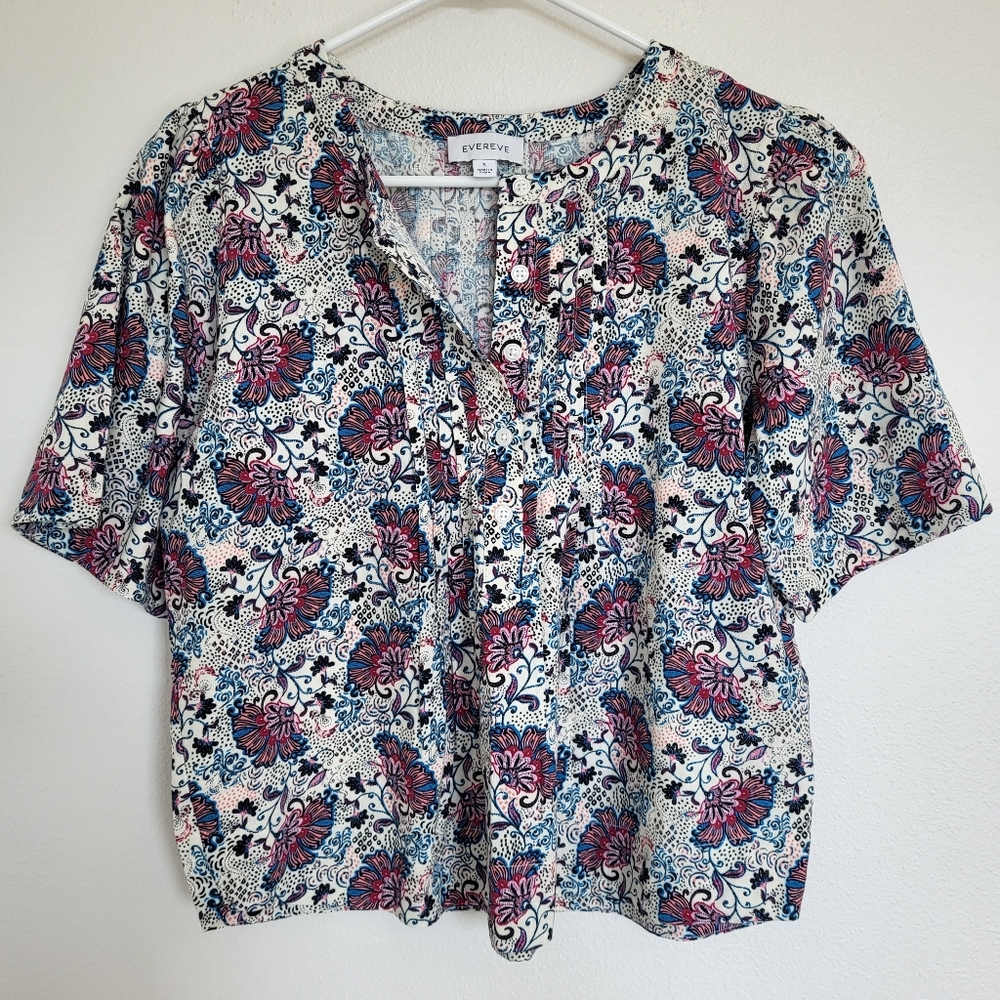 Evereve Lori Floral Mandarin Collar Blouse Top